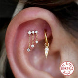 Zircon Tassel Earring Studs 925 Silver Women's Anniversary Jewel