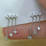 Zircon Tassel Earring Studs 925 Silver Women's Anniversary Jewel