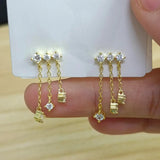 Zircon Tassel Earring Studs 925 Silver Women's Anniversary Jewel