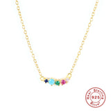 Sterling Silver Rainbow Zircon Pendant & Necklace Chain Choker CZ