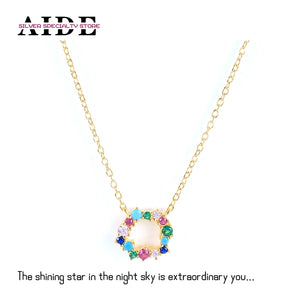 Sterling Silver Rainbow Zircon Pendant & Necklace Chain Choker CZ
