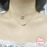 Sterling Silver Rainbow Zircon Pendant & Necklace Chain Choker CZ