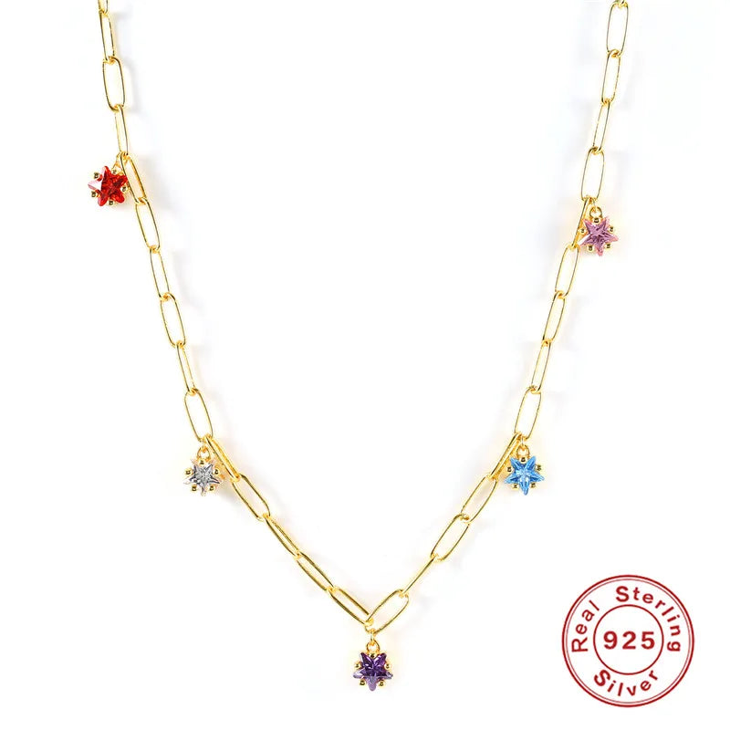 925 Sterling Silver Red Zircon Stars Necklace Bracelet Set