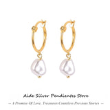 Pearl Pendant Earrings 925 Sterling Silver Hoops Wedding Jewelry