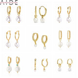 Pearl Pendant Earrings 925 Sterling Silver Hoops Wedding Jewelry
