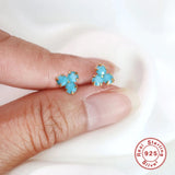 Zircon Turquoise Pearl Stud Earrings 925 Silver Women's Cartilage Piercing