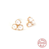 Zircon Turquoise Pearl Stud Earrings 925 Silver Women's Cartilage Piercing