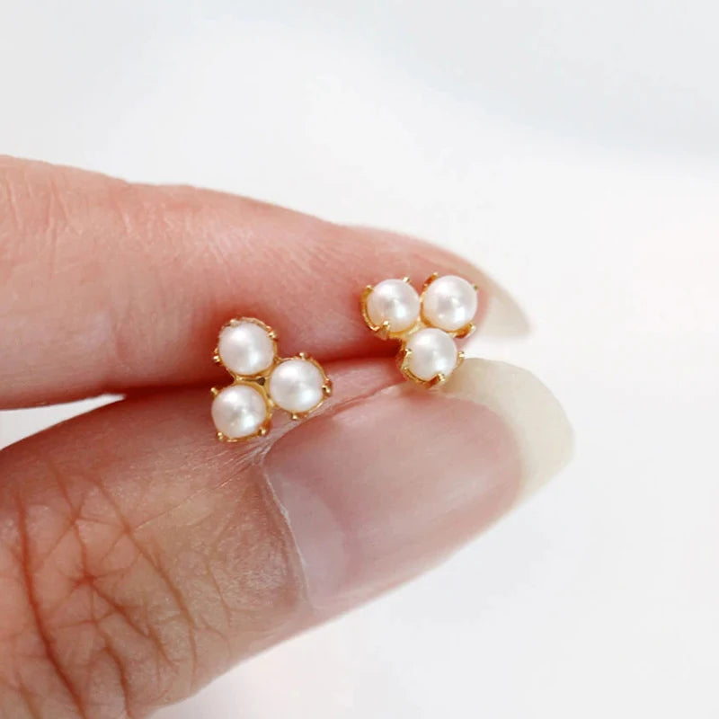 Zircon Turquoise Pearl Stud Earrings 925 Silver Women's Cartilage Piercing