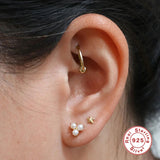 Zircon Turquoise Pearl Stud Earrings 925 Silver Women's Cartilage Piercing