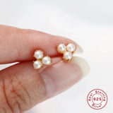 Zircon Turquoise Pearl Stud Earrings 925 Silver Women's Cartilage Piercing