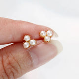 Zircon Turquoise Pearl Stud Earrings 925 Silver Women's Cartilage Piercing