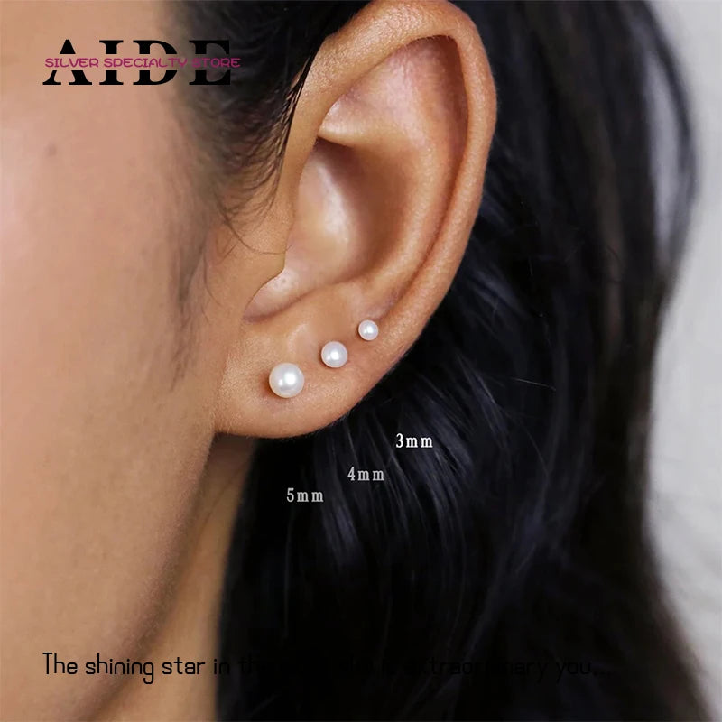 S925 Silver Vintage Pearl Stud Earrings Set