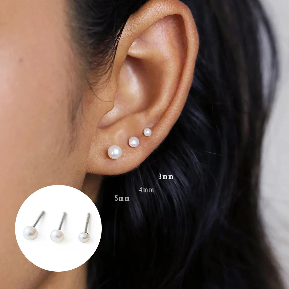 S925 Silver Vintage Pearl Stud Earrings Set