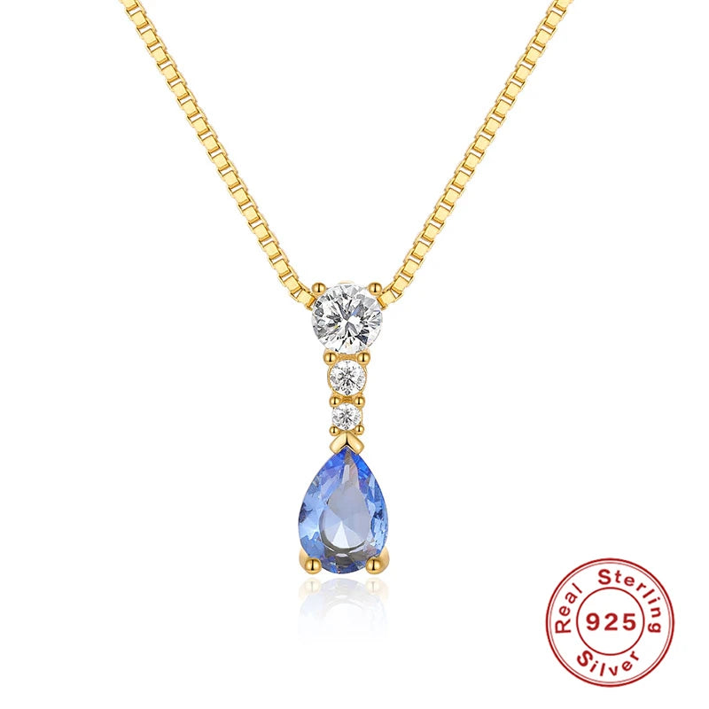 925 Silver Multicolor Zircon Drop Pendant Necklace