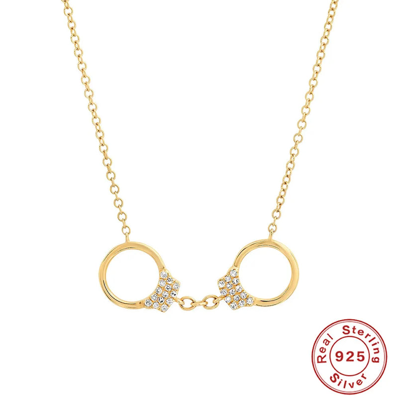 Sterling Silver Crystal Lock Dangle Pendant Chain Necklace for Women