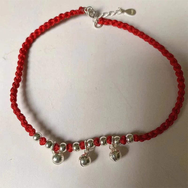 Sterling Silver Bells Anklets Red Thread Foot Chain Ankle Bracelet