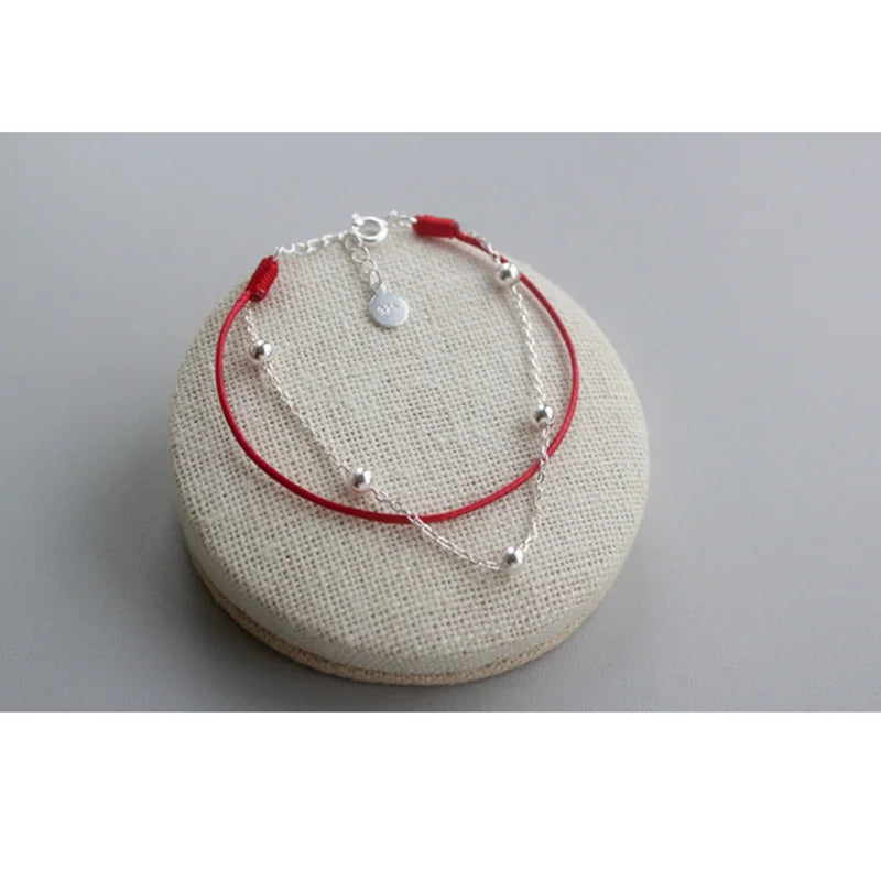925 Silver Beads Anklet Red Rope Foot Jewelry Girl Gift