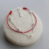 925 Silver Beads Anklet Red Rope Foot Jewelry Girl Gift