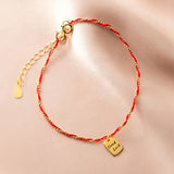 925 Silver Beads Chain Red Thread Bracelet Women Good Luck Gift