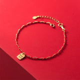 925 Silver Beads Chain Red Thread Bracelet Women Good Luck Gift