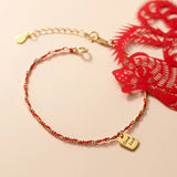 925 Silver Beads Chain Red Thread Bracelet Women Good Luck Gift