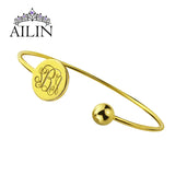 Personalized Letter Engraved Bracelet 18K Plated Women Stainless Steel Bangle