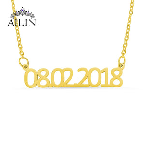 18K Plated Month Year Number Necklace Stainless Steel Date Pendant Necklace