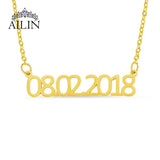 18K Plated Month Year Number Necklace Stainless Steel Date Pendant Necklace