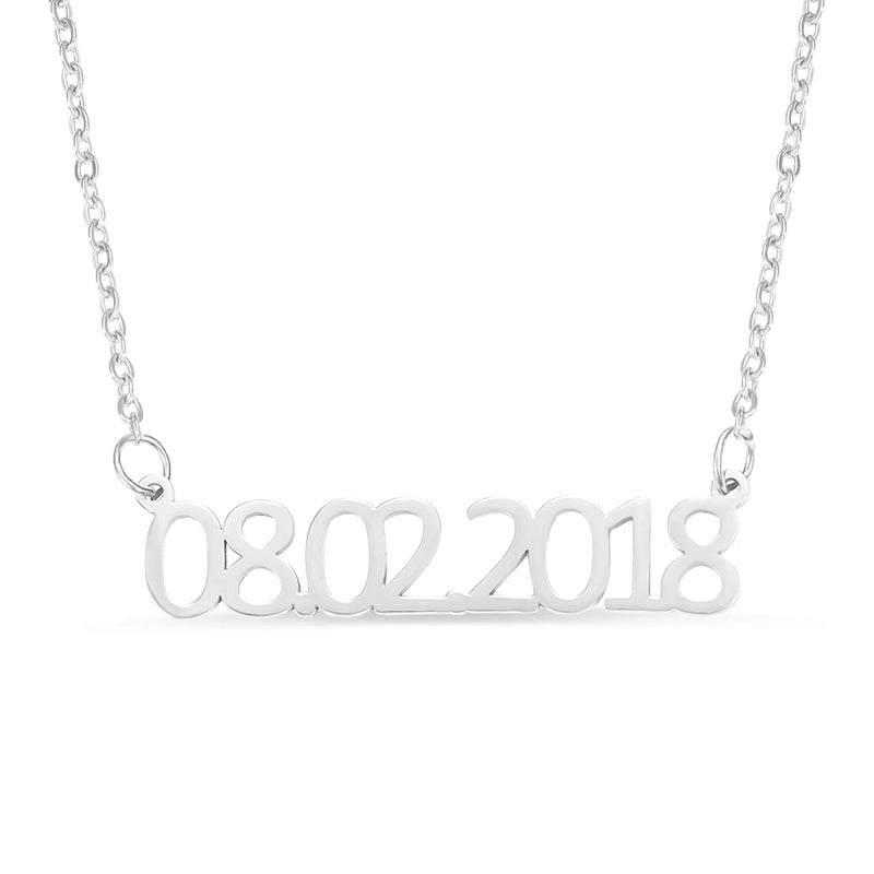 18K Plated Month Year Number Necklace Stainless Steel Date Pendant Necklace