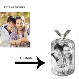 Men's Stainless Steel Photo Necklace Engraving Dog Tags Chain