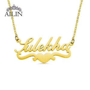 Heart Pendant Custom Name Necklace 18K Plated Stainless Steel