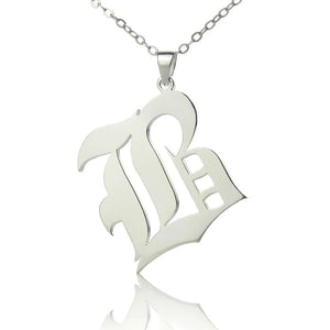 Old English Font Necklace 18K Plated Stainless Steel Initial Letter Pendant