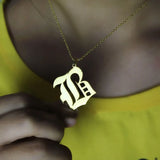 Old English Font Necklace 18K Plated Stainless Steel Initial Letter Pendant