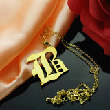 Old English Font Necklace 18K Plated Stainless Steel Initial Letter Pendant