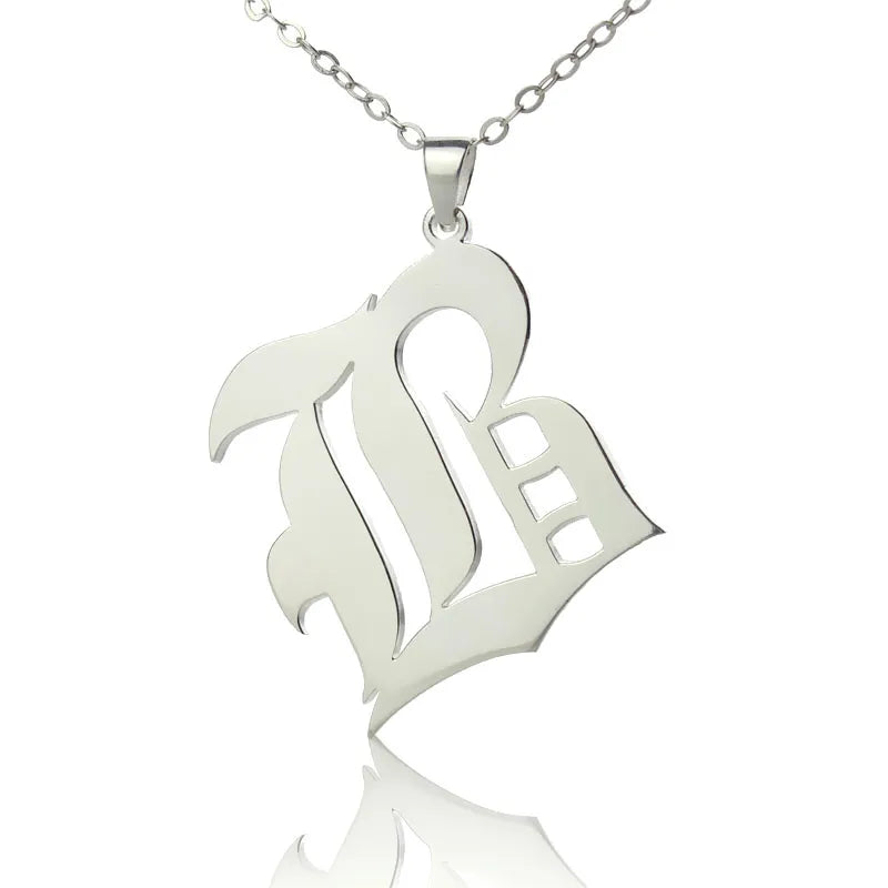 Old English Font Necklace 18K Plated Stainless Steel Initial Letter Pendant