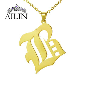 Old English Font Necklace 18K Plated Stainless Steel Initial Letter Pendant