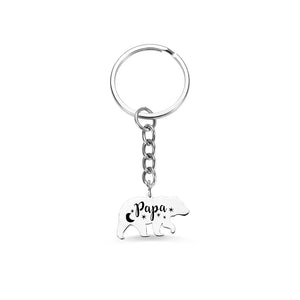 Family Name Keychain Stainless Steel Papa Bear Charm Key Ring Gift