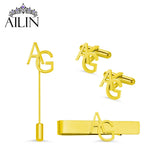 Personalized Man Cufflinks and Tie Clips Set Wedding Jewelry
