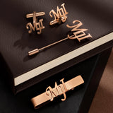 Personalized Man Cufflinks and Tie Clips Set Wedding Jewelry