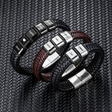 Personalized Beaded Leather Name Bracelet for Papa - Engraved Heart