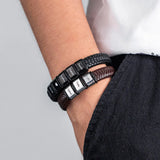 Personalized Beaded Leather Name Bracelet for Papa - Engraved Heart