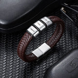 Personalized Beaded Leather Name Bracelet for Papa - Engraved Heart