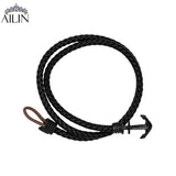 Men's Anchor Leather Wristband Bangle Lace-up Father's Gift