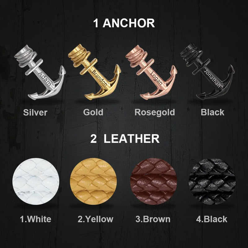 Men's Anchor Leather Wristband Bangle Lace-up Father's Gift