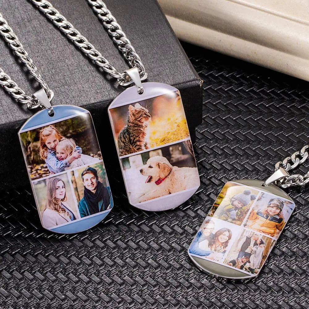 Personalized Engraved 1-4 Photo Necklace Memorial Jewelry for Woman Man