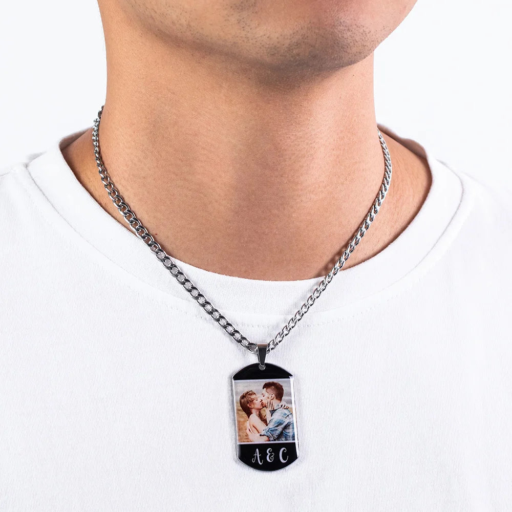 Personalized Engraved 1-4 Photo Necklace Memorial Jewelry for Woman Man