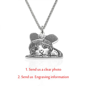 Pet Picture Necklace Key Buckle with Engraved Photo Name