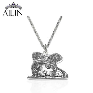 Pet Picture Necklace Key Buckle with Engraved Photo Name
