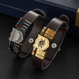 Personalized Shield Bracelets Name Man Engraved Leather Bracelet