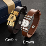 Personalized Shield Bracelets Name Man Engraved Leather Bracelet